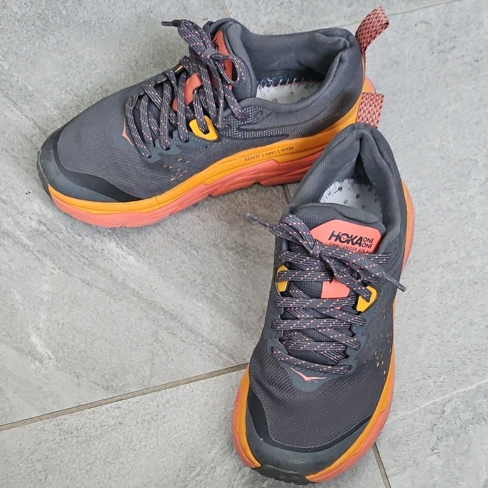 Hoka Gray and Orange Athletic Trail Shoes Challenger ATR 6